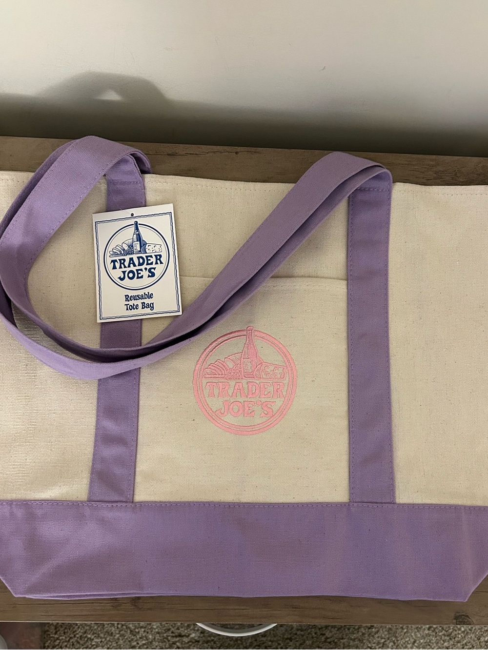 Trader Joe’s Large Lavender Canvas Tote Bag NWT